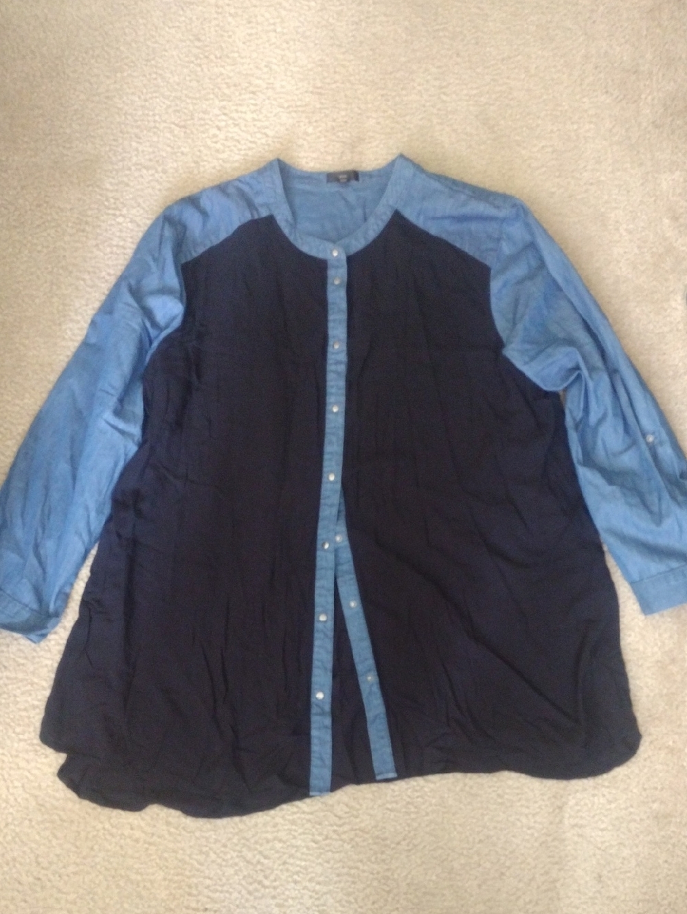 Two-Tone Navy and Chambray Button-Front Blouse By ellos